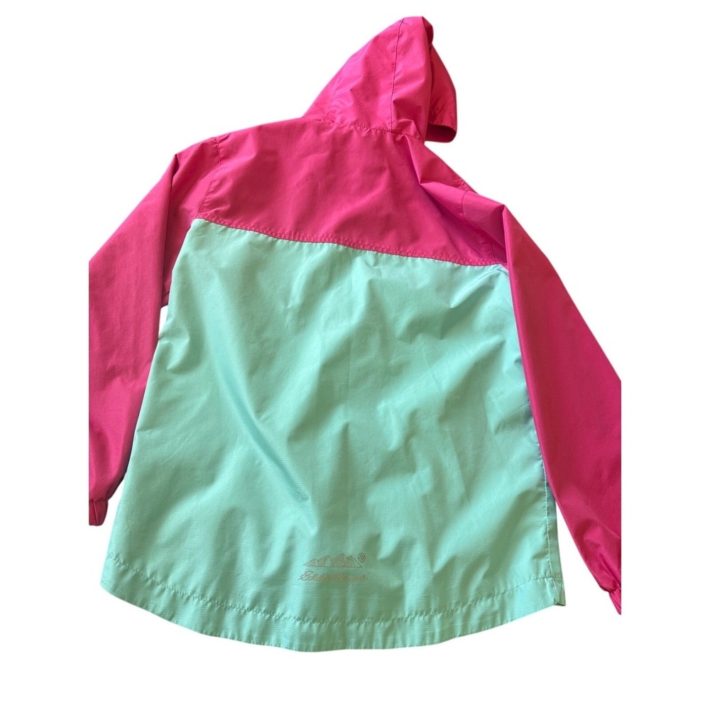 Eddie Bauer Kids L 14/16 Pink Teal Hooded Full Zip Rain Jacket Windbreaker Gorp - Picture 2 of 12